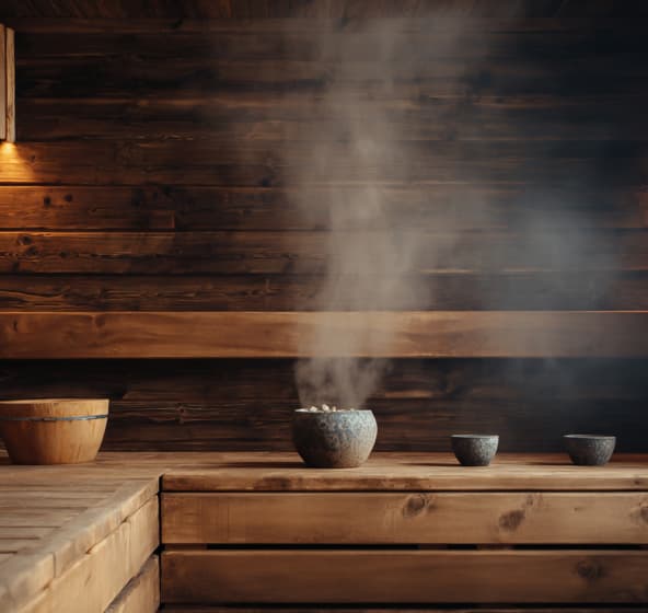 Moderna finska sauna sa parom i drvenim enterijerom u hotelskom wellness centru.